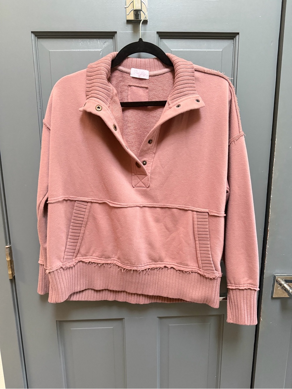 Pink Lily Dusty Rose Snap-Placket Pullover